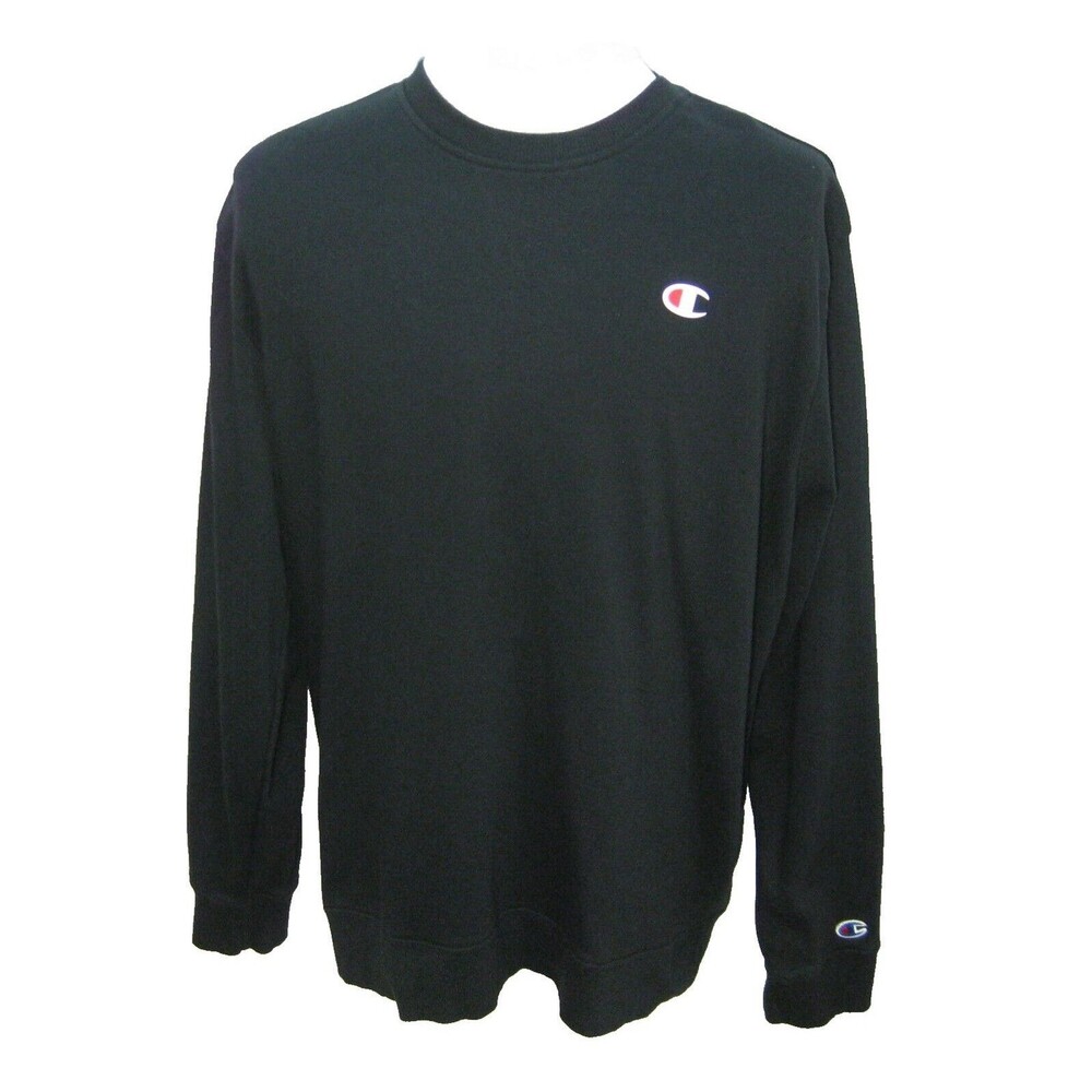 New CHAMPION Men's (Size XL) Solid Black Crew Neck Logo Sweatshirt Pullover Top
